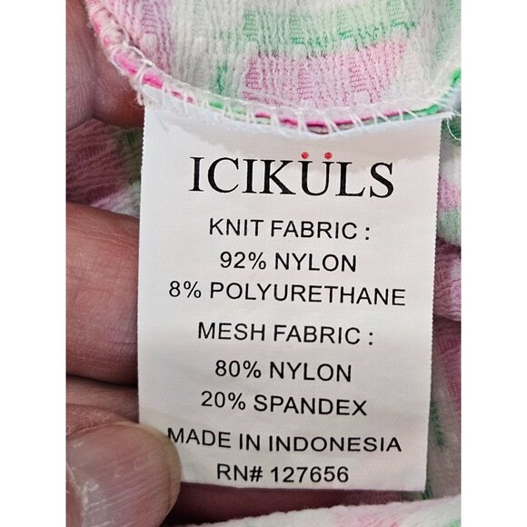Icikuls Top Sz XL Knit Pink & Green Geometric Print Long Mesh Sleeve SPF 50 - Picture 6 of 9